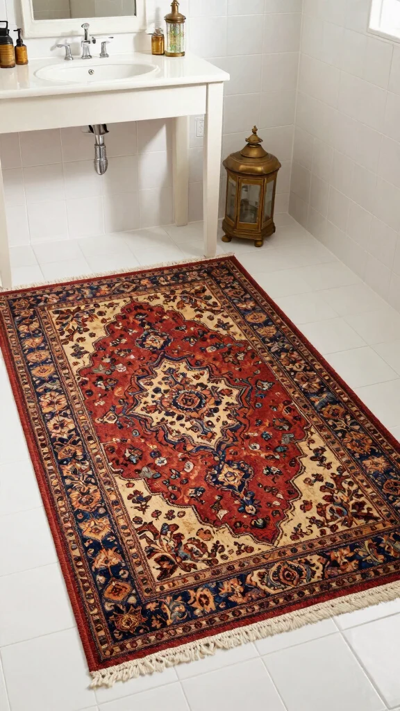 12 Bathroom Rug and Runner Ideas for a Layered Cohesive Floor - 4. Vintage Charm 1