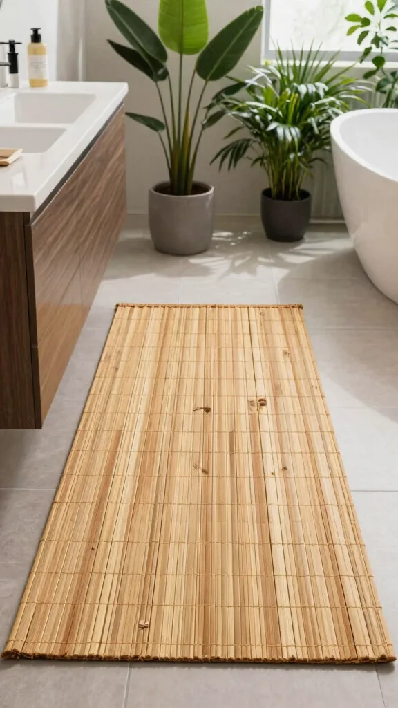 12 Bathroom Rug and Runner Ideas for a Layered Cohesive Floor - 6. Eco-Friendly Bamboo Rugs 1