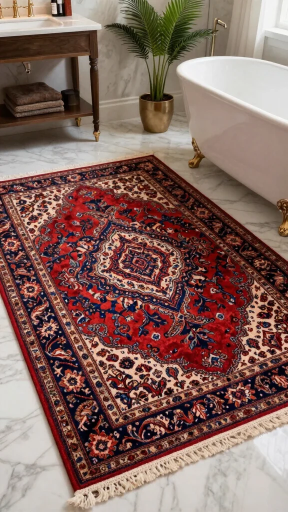 12 Bathroom Rug and Runner Ideas for a Layered Cohesive Floor - 8. Classic Persian Rugs 1