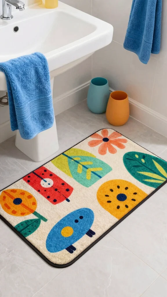 12 Bathroom Rug and Runner Ideas for a Layered Cohesive Floor - 9. Printed Bath Mats 1