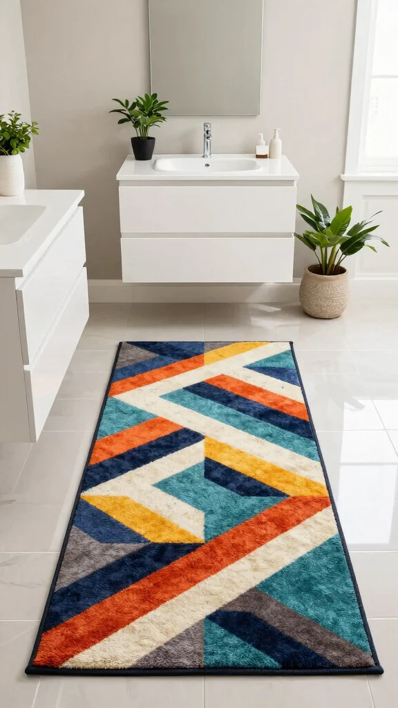 12 Bathroom Runner Rug Ideas for Narrow Floors and Double Vanities - 1. Bold Geometric Patterns 1