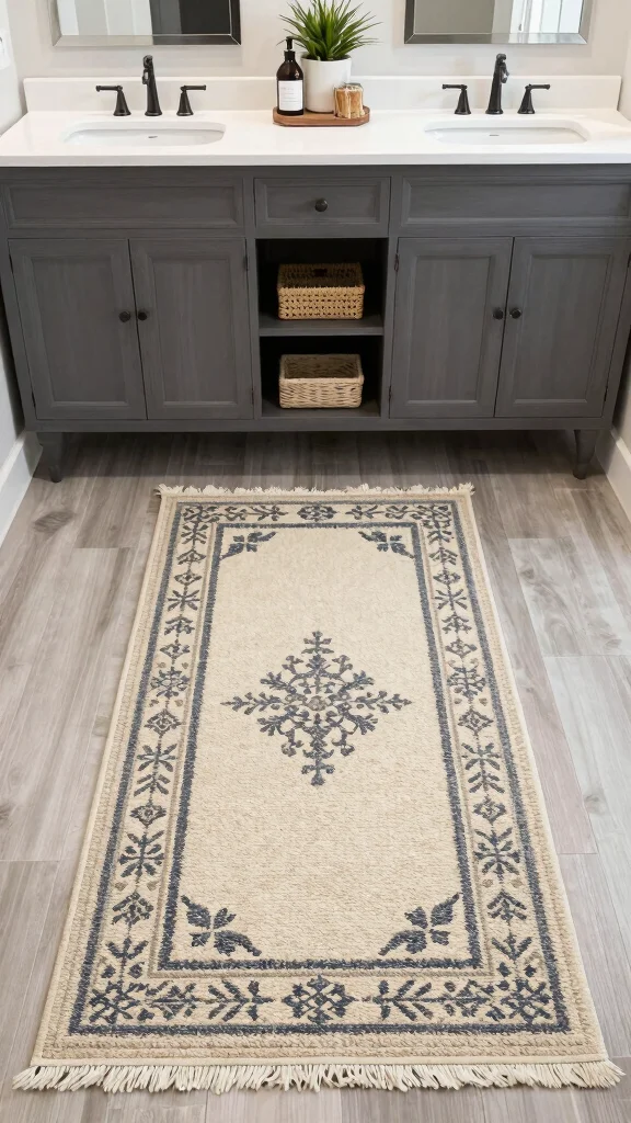 12 Bathroom Runner Rug Ideas for Narrow Floors and Double Vanities - 12. Transitional Designs 1