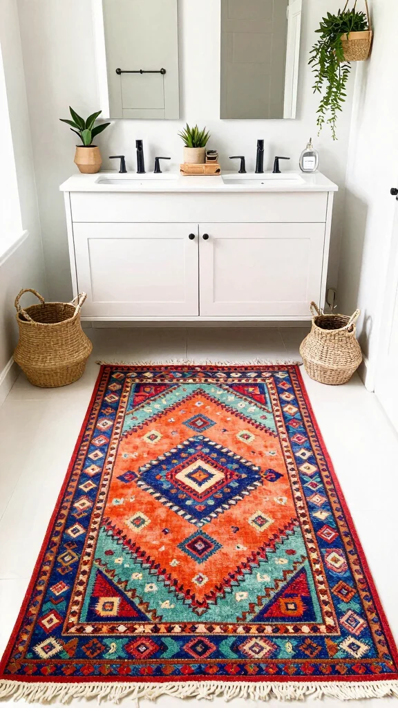 12 Bathroom Runner Rug Ideas for Narrow Floors and Double Vanities - 6. Colorful Bohemian Patterns 1