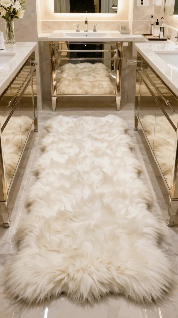 12 Bathroom Runner Rug Ideas for Narrow Floors and Double Vanities - 7. Luxe Faux Fur Rugs 1