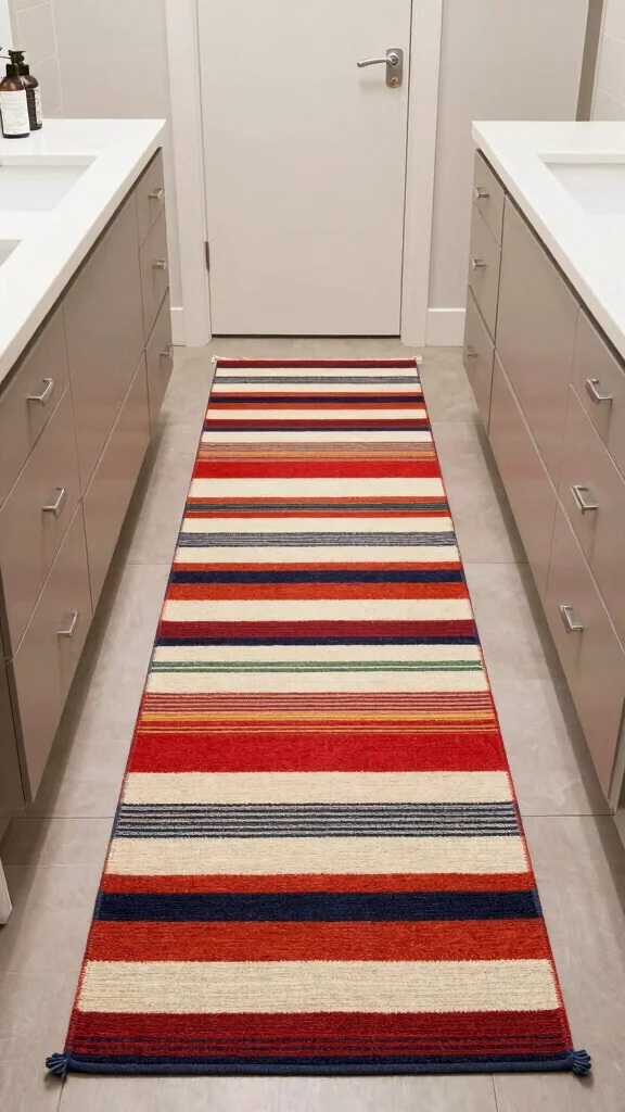 12 Bathroom Runner Rug Ideas for Narrow Floors and Double Vanities - 8. Bold Stripes 1