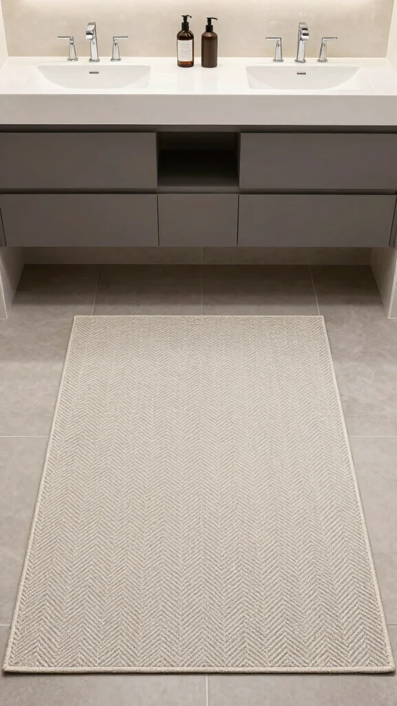 12 Bathroom Runner Rug Ideas for Narrow Floors and Double Vanities - 9. Subtle Herringbone Patterns 1