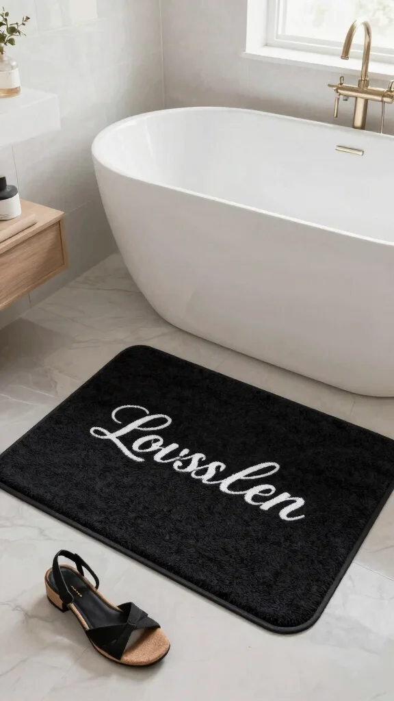 12 Black Bathroom Rug Ideas for a Bold Grounding Floor Detail - 12. Customizable Black Bath Rug 1