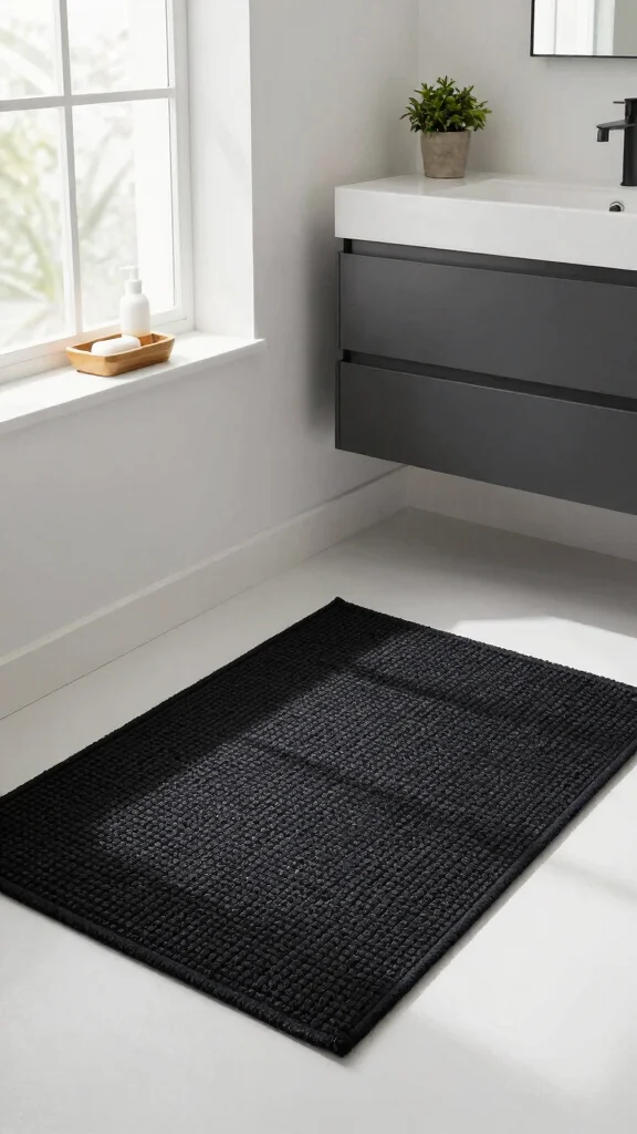 12 Black Bathroom Rug Ideas for a Bold Grounding Floor Detail - 2. Woven Black Cotton Bath Mat 1