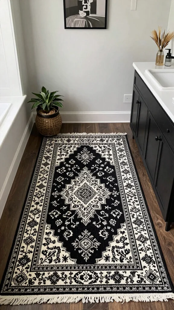 12 Black and White Bathroom Rug Ideas for a Timeless Graphic Floor - 12. Vintage Finds 1