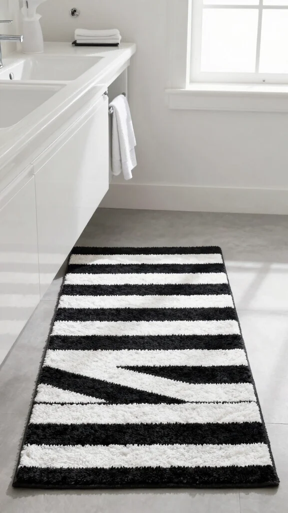 12 Black and White Bathroom Rug Ideas for a Timeless Graphic Floor - 2. Classic Stripes 1