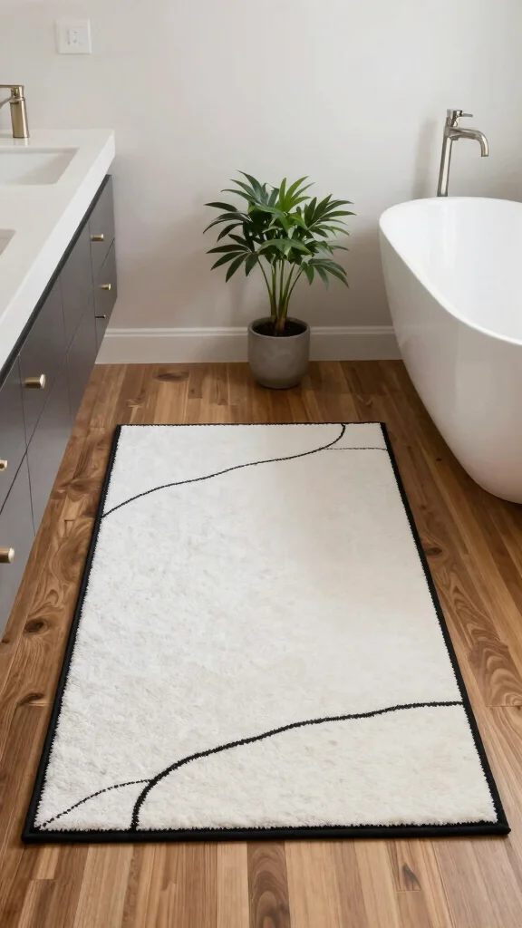 12 Black and White Bathroom Rug Ideas for a Timeless Graphic Floor - 4. Minimalistic Chic 1