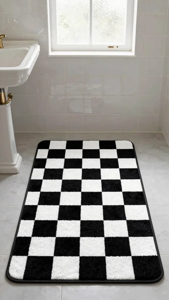 12 Black and White Bathroom Rug Ideas for a Timeless Graphic Floor - 6. Checkerboard Charm 1