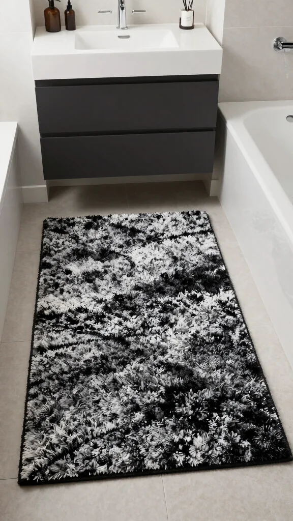 12 Black and White Bathroom Rug Ideas for a Timeless Graphic Floor - 9. Textured Luxury 1