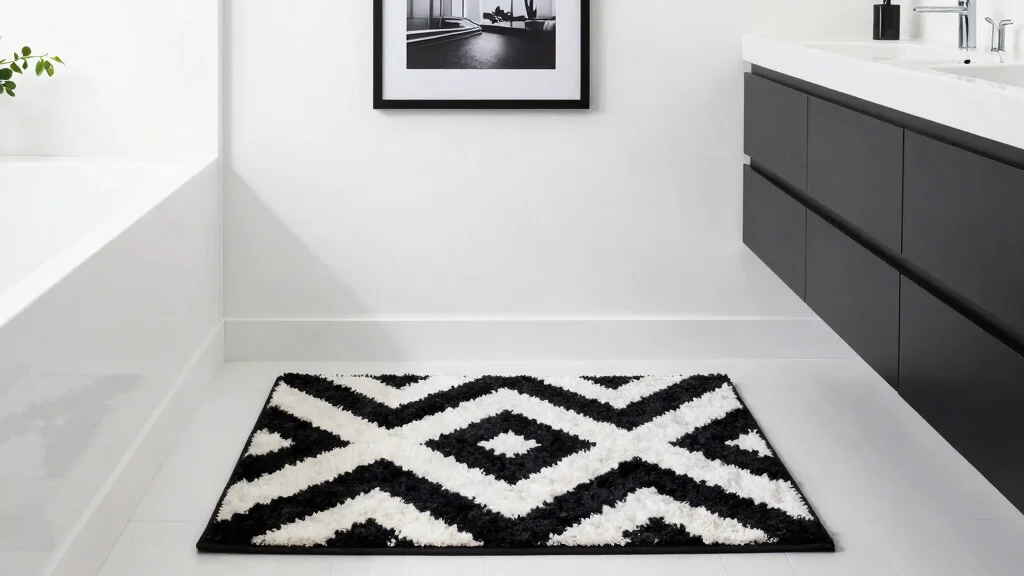 12 Black and White Bathroom Rug Ideas for a Timeless Graphic Floor