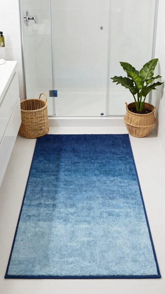 12 Blue Bathroom Rug Ideas From Navy to Sky for a Fresh Calm Floor - 10. Subtle Ombre Blue Rugs 1