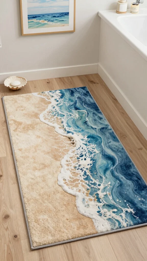12 Blue Bathroom Rug Ideas From Navy to Sky for a Fresh Calm Floor - 11. Warm Ocean Wave Rugs 1