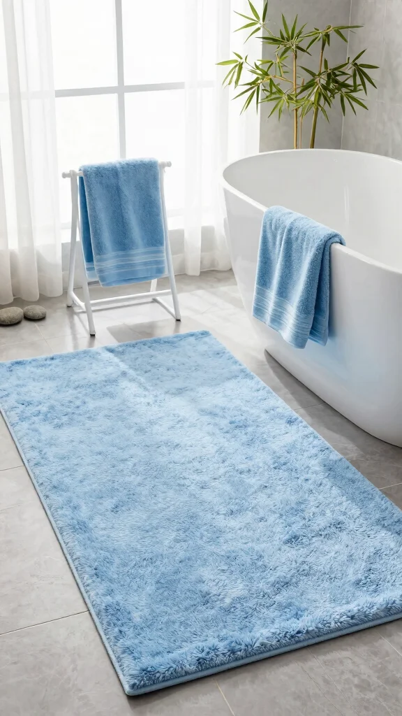 12 Blue Bathroom Rug Ideas From Navy to Sky for a Fresh Calm Floor - 2. Light Sky Blue Plush Rugs 1