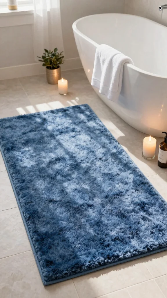 12 Blue Bathroom Rug Ideas From Navy to Sky for a Fresh Calm Floor - 8. Soft Chenille Rugs 1