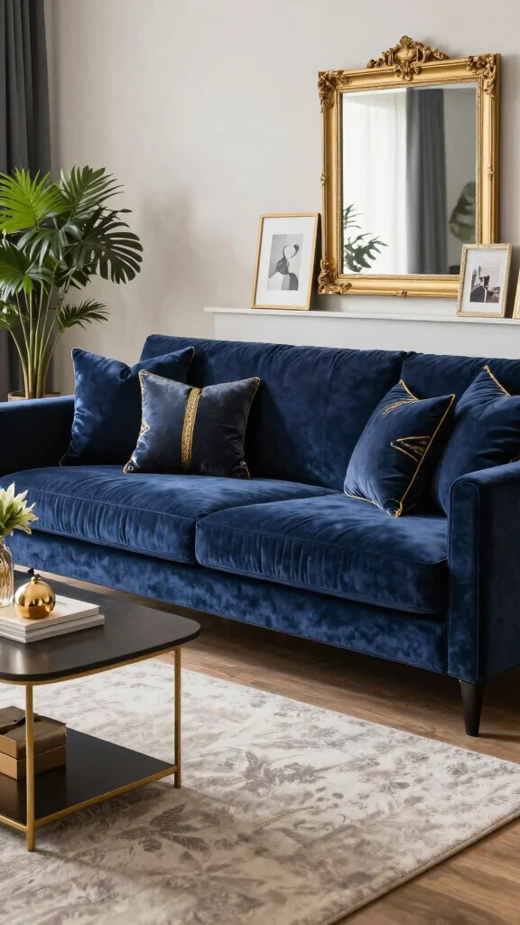 12 Blue Pillow Ideas From Navy to Sky for Every Room and Style - 1. Navy Blue with Gold Accents 1
