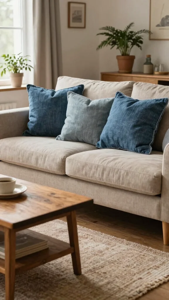 12 Blue Pillow Ideas From Navy to Sky for Every Room and Style - 10. Rustic Denim Accents 1