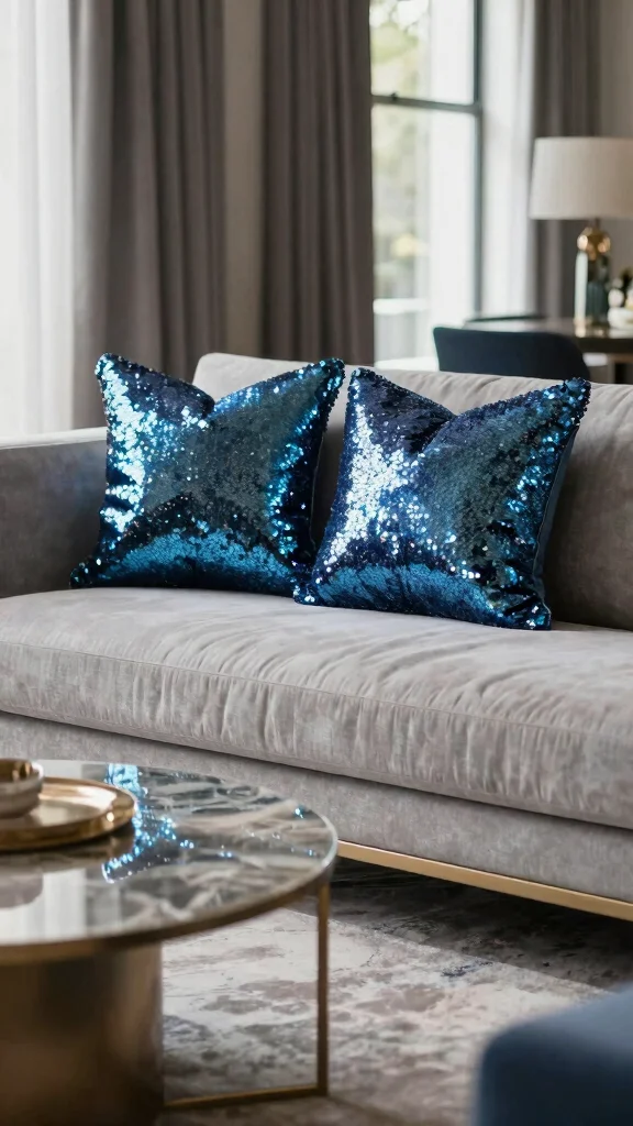 12 Blue Pillow Ideas From Navy to Sky for Every Room and Style - 11. Shimmering Sequins for Glamour 1