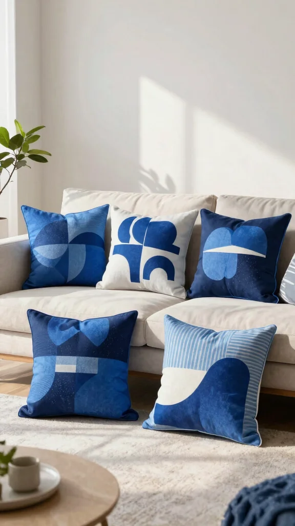 12 Blue Pillow Ideas From Navy to Sky for Every Room and Style - 4. Bold Graphic Prints 1