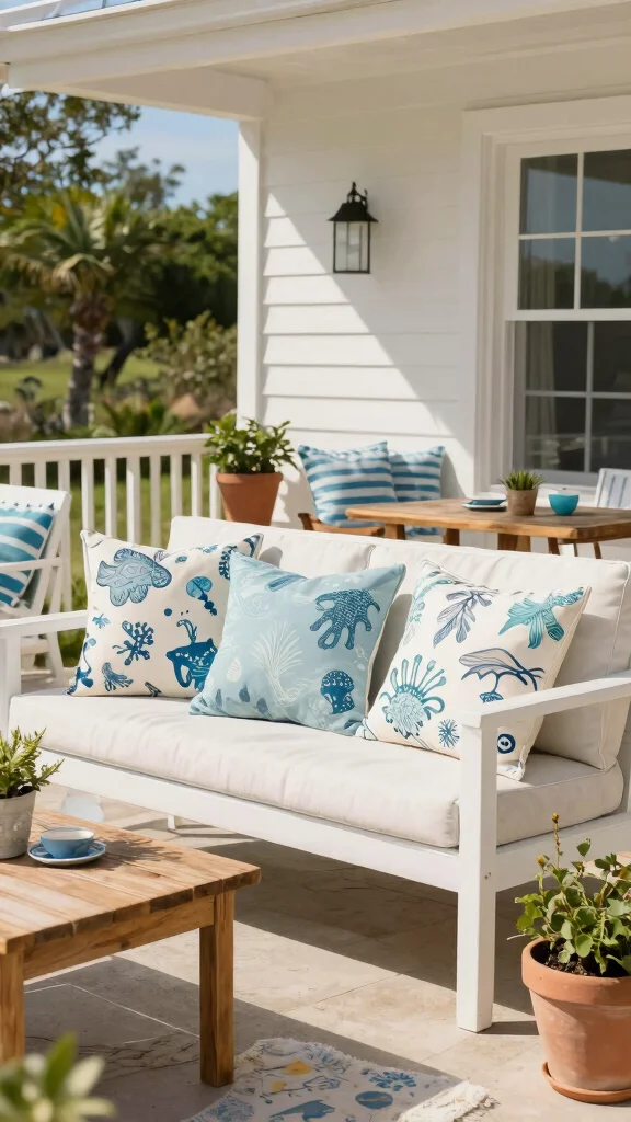 12 Blue Pillow Ideas From Navy to Sky for Every Room and Style - 7. Coastal Textures with Sea Creature Prints 1