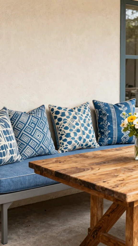 12 Blue Pillow Ideas From Navy to Sky for Every Room and Style - 8. Vintage Fabrics with a Modern Twist 1
