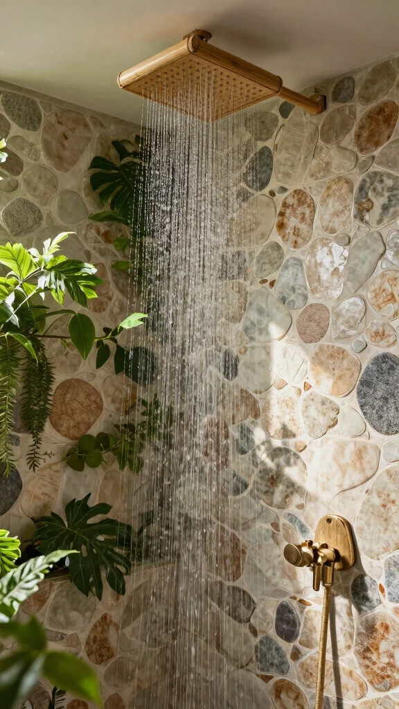 12 Ceiling Rain Shower Head Ideas for a Waterfall Effect at Home - 4. Natural Elements 1