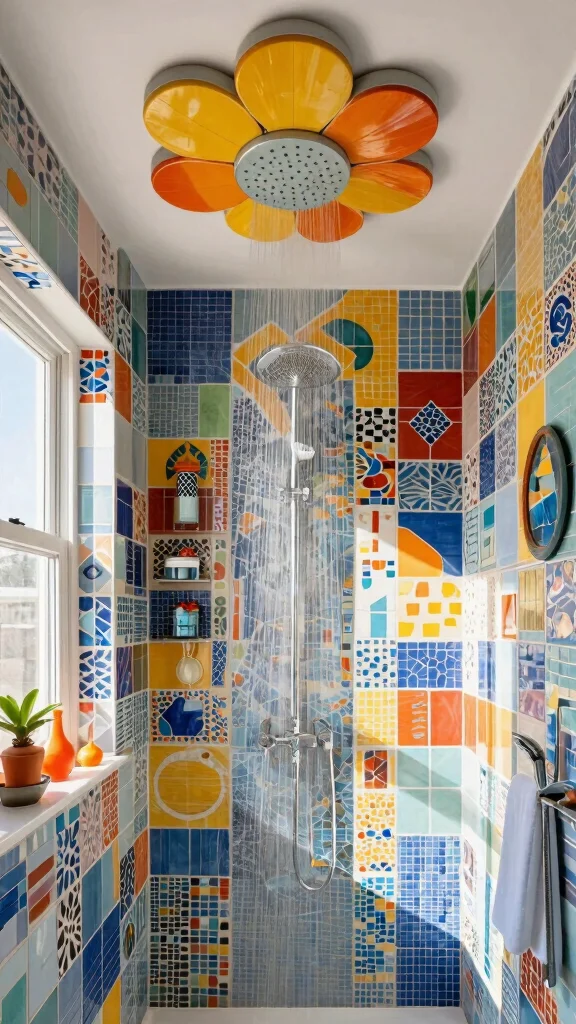 12 Ceiling Rain Shower Head Ideas for an Immersive Spa-Quality Shower - 6. Artistic Designs 1