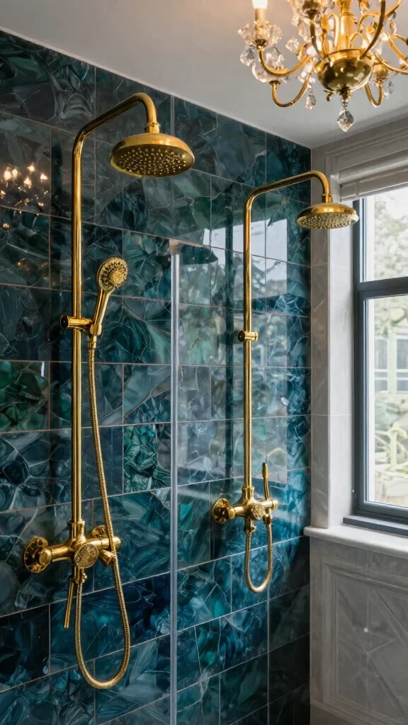 12 Double Shower Head Ideas for Walk-In Showers and Master Baths - 5. Elegant Glamour: Gold Accents and Double Shower Heads 1