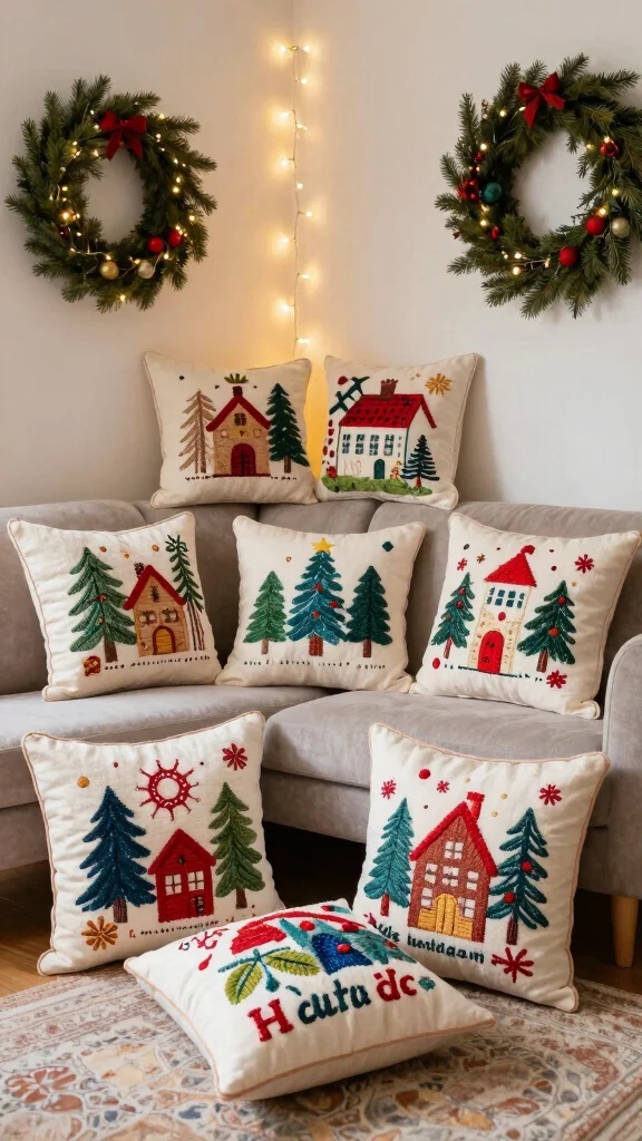 12 Embroidered Pillow Ideas for a Handmade Artisan Home Accent - 11. Themed Celebratory Pillows 1