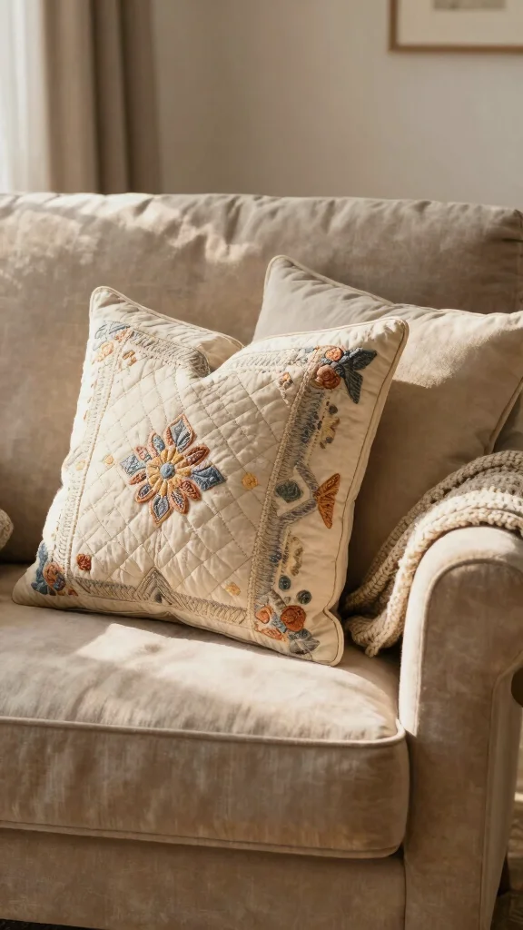 12 Embroidered Pillow Ideas for a Handmade Artisan Home Accent - 12. Cozy Quilted Embroidered Pillows 1