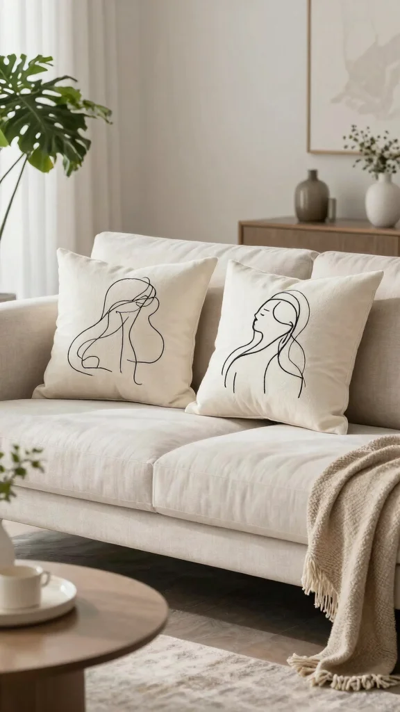 12 Embroidered Pillow Ideas for a Handmade Artisan Home Accent - 4. Minimalist Line Art Pillows 1