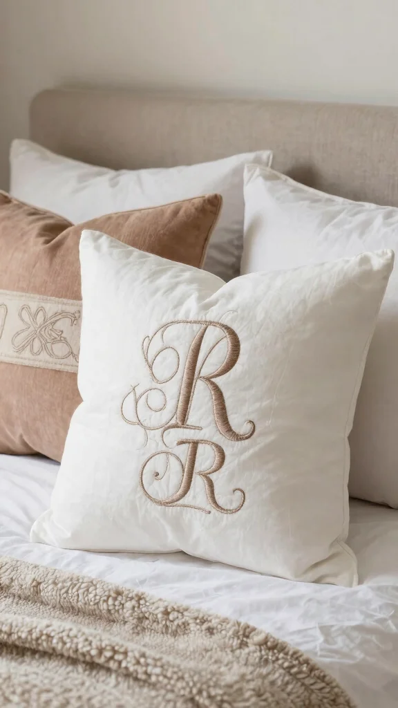 12 Embroidered Pillow Ideas for a Handmade Artisan Home Accent - 5. Personalized Monogrammed Pillows 1