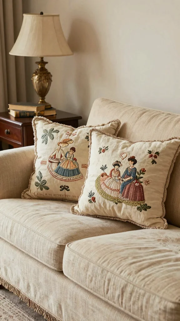 12 Embroidered Pillow Ideas for a Handmade Artisan Home Accent - 6. Vintage-Inspired Embroidery 1