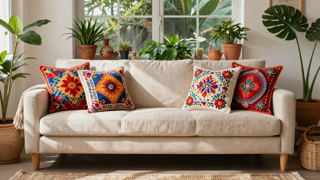 12 Embroidered Pillow Ideas for a Handmade Artisan Home Accent