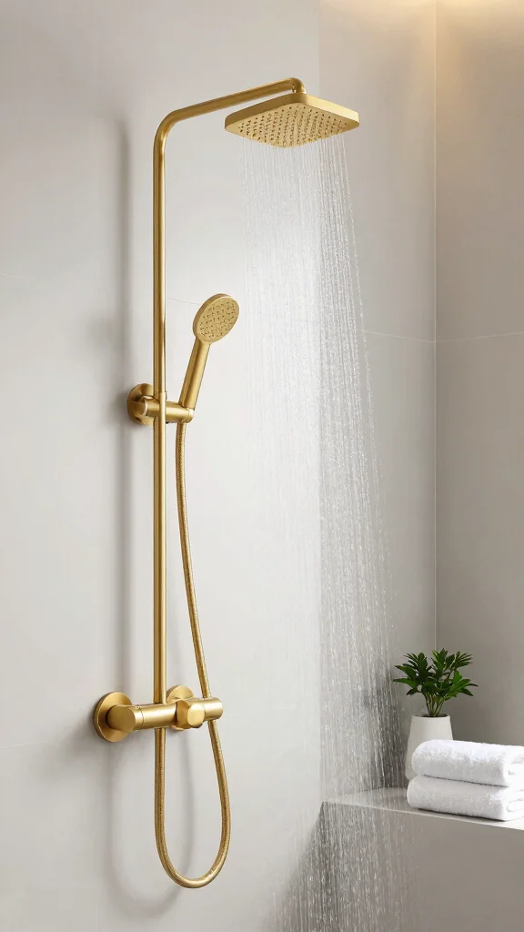 12 Gold Shower Head Ideas for a Warm Glamorous Bathroom Upgrade - 1. The Minimalist Gold Rain Shower Head 1