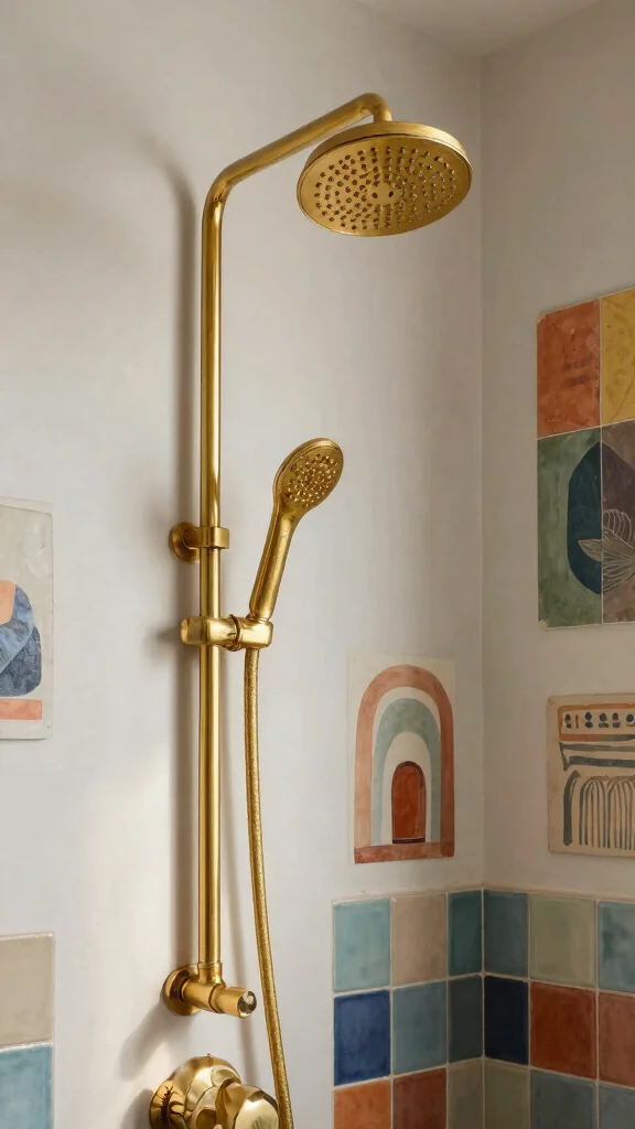 12 Gold Shower Head Ideas for a Warm Glamorous Bathroom Upgrade - 11. Artistic Gold Shower Heads 1