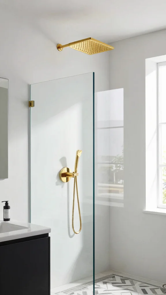 12 Gold Shower Head Ideas for a Warm Glamorous Bathroom Upgrade - 3. Modern Geometric Gold Shower Head 1