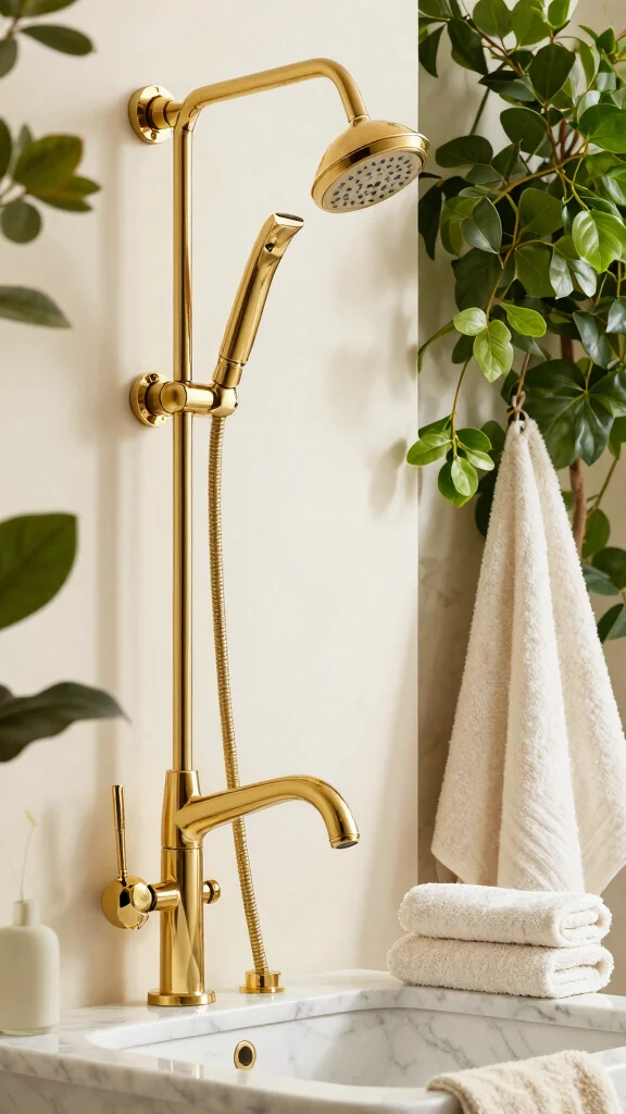 12 Gold Shower Head Ideas for a Warm Glamorous Bathroom Upgrade - 4. Bold Statement Gold Shower Faucets 1