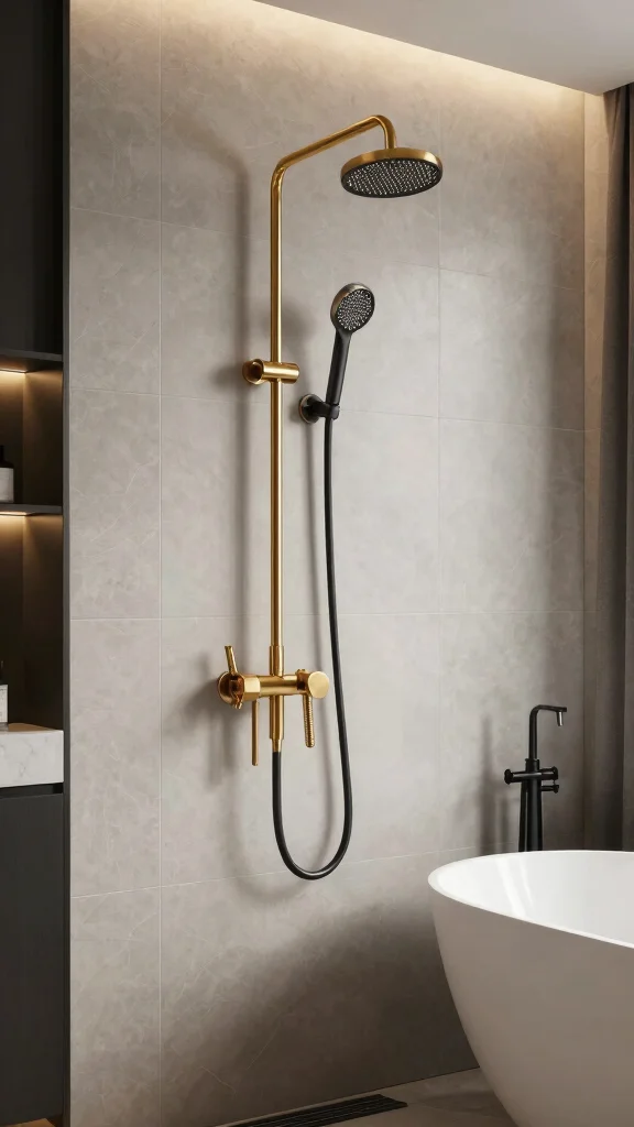 12 Gold Shower Head Ideas for a Warm Glamorous Bathroom Upgrade - 6. Dual Shower Head Set: One Gold, One Matte Black 1