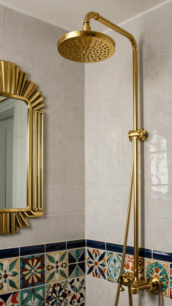 12 Gold Shower Head Ideas for a Warm Glamorous Bathroom Upgrade - 9. Art Deco Inspired Gold Shower Heads 1