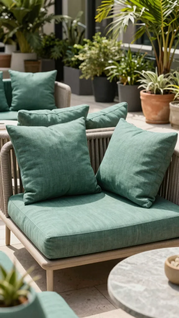 12 Green Pillow Ideas From Sage to Emerald for a Fresh Natural Look - 11. Earthy Teal Green Outdoor Cushions 1