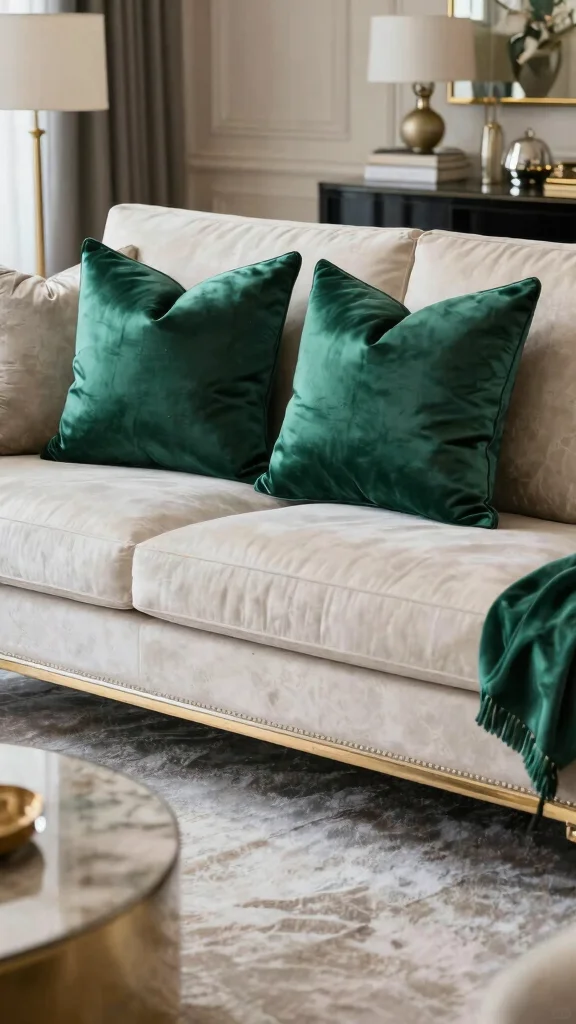 12 Green Pillow Ideas From Sage to Emerald for a Fresh Natural Look - 4. Chic Emerald Silk Throw Pillows 1