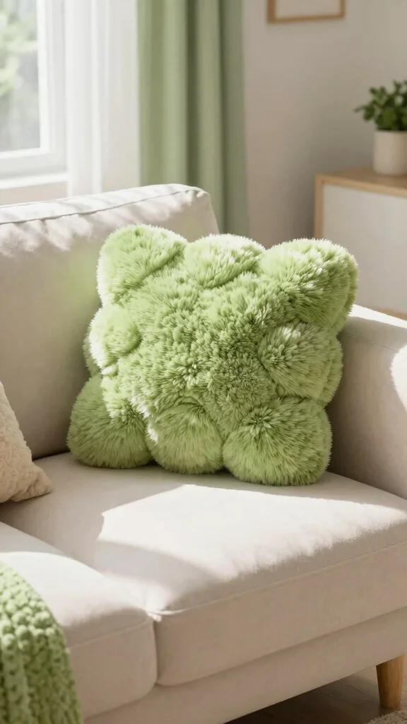 12 Green Pillow Ideas From Sage to Emerald for a Fresh Natural Look - 9. Light Avocado Green Pom-Pom Cushions 1