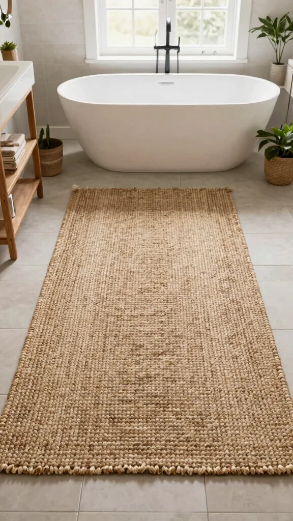 12 Jute Rug Ideas for the Bathroom for a Natural Earthy Texture - 4. Incorporate Textured Flooring 1
