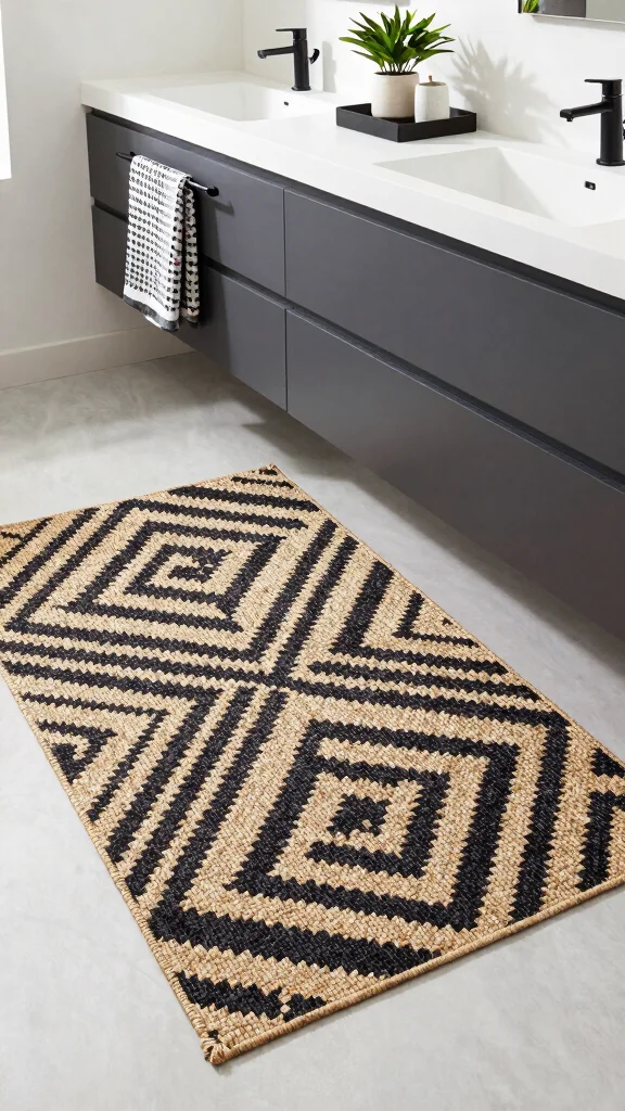12 Jute Rug Ideas for the Bathroom for a Natural Earthy Texture - 6. Go for Geometric Patterns 1