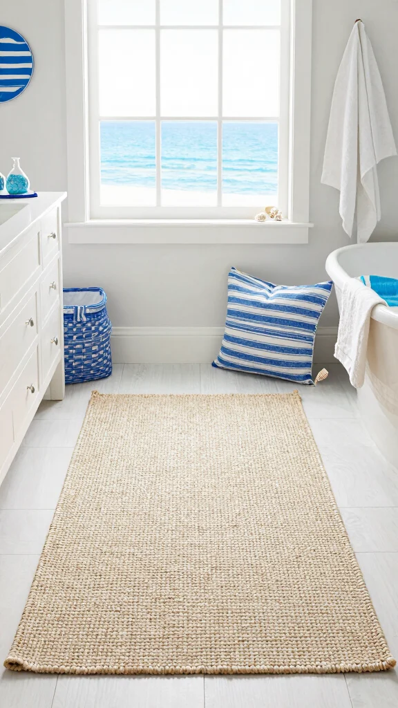 12 Jute Rug Ideas for the Bathroom for a Natural Earthy Texture - 7. Embrace a Coastal Theme 1