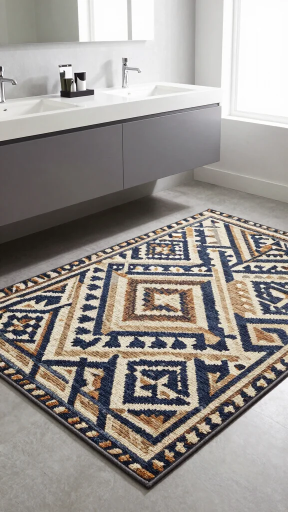12 Large Bathroom Rug Ideas for Double Vanities and Spacious Floors - 1. Bold Geometric Patterns 1